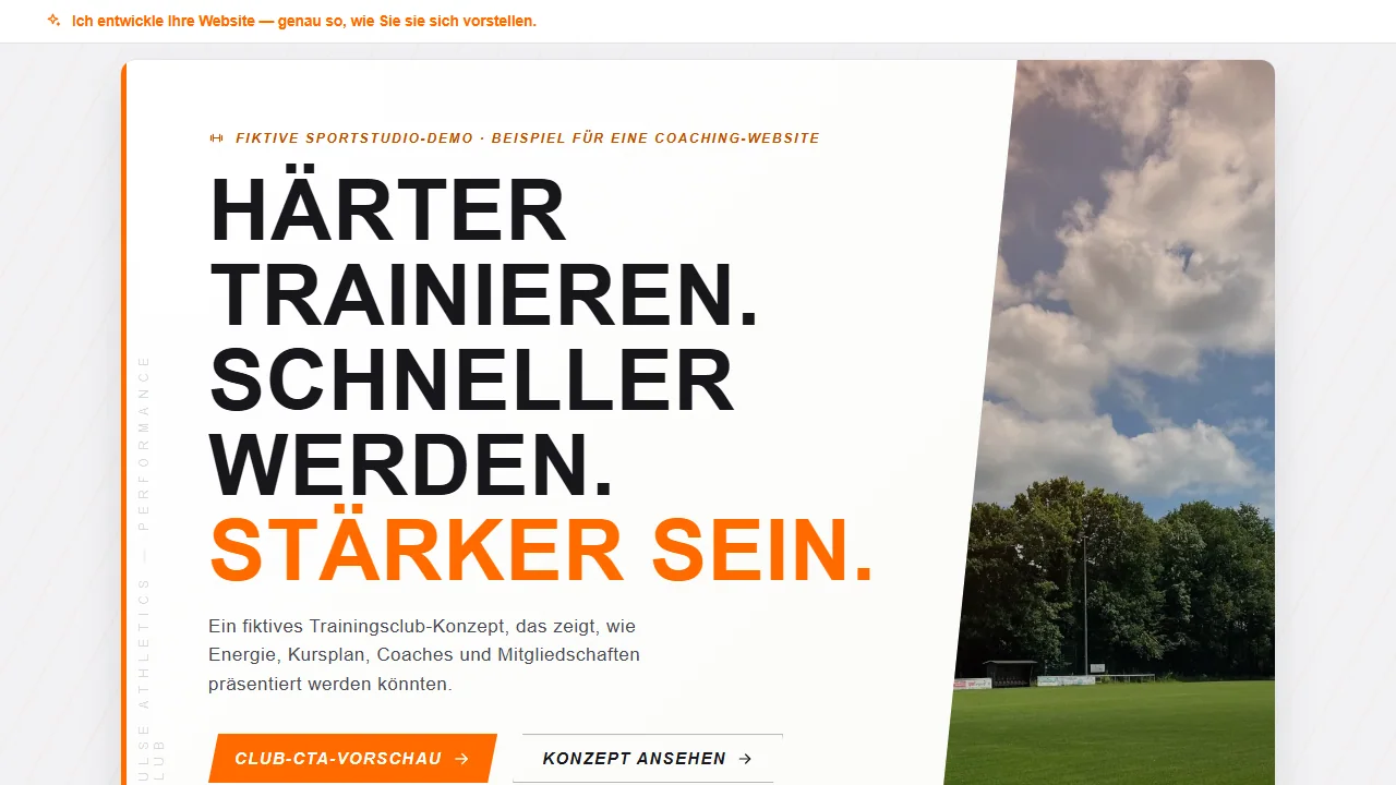 Hero-Vorschau der Fitnesswebsite